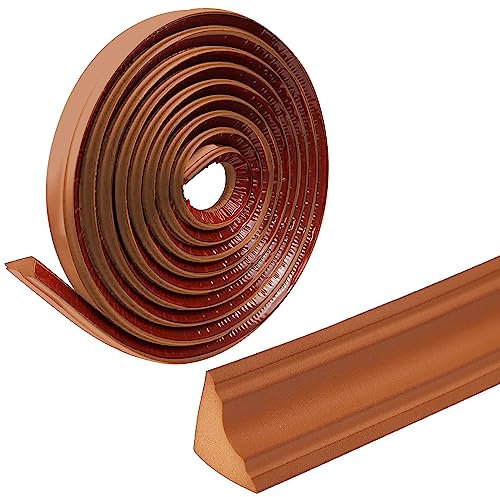 EUNEWR Flexible Deckenleisten Selbstklebend, NBR Flexible Zierleiste Selbstklebend 38 x 26 MM, Deckenkanten Weiß für Dekorative Fliesen, Marmorein, Ecken (5M, Braun)