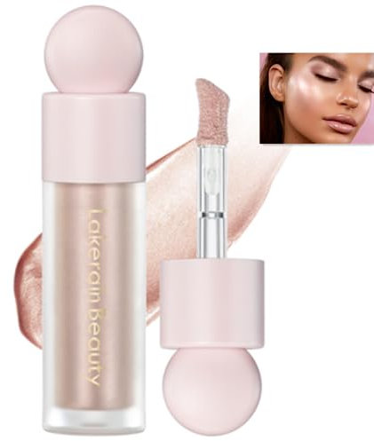 Flüssiger Highlighter Makeup, Schimmernde Creme Gesicht Highlighter, Hochglanz-Finish feuchtigkeitsspendend aufhellend Glitter flüssiger Highlighter für Gesicht Körper (#03 ROSA GOLD)