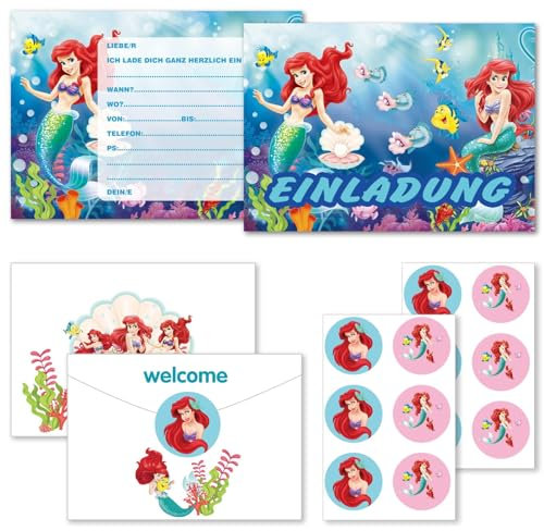 Hpbaggy Meerjungfrau Einladungskarten12 Deutsche Einladungskarten +12Umschläge,Einladungskarten Geburtstag Madchen,Einladungskarten Kindergeburtstag Meerjungfrau