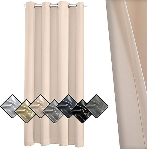 Schallschutz Vorhang 120x200cm, Ösenvorhang Blickdicht, Thermisch isoliert, schalldämmend, energieeffizient für Schlafzimmer Gesund Wohnen,Beige 1 Stück (HöhexBreite)