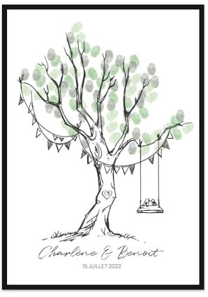 CADEAUX.COM - Affiche Personnalisée Cadre Blanc - Arbre à Empreintes Mariage - Cadeau Personnalisable Mariage Couple Invité