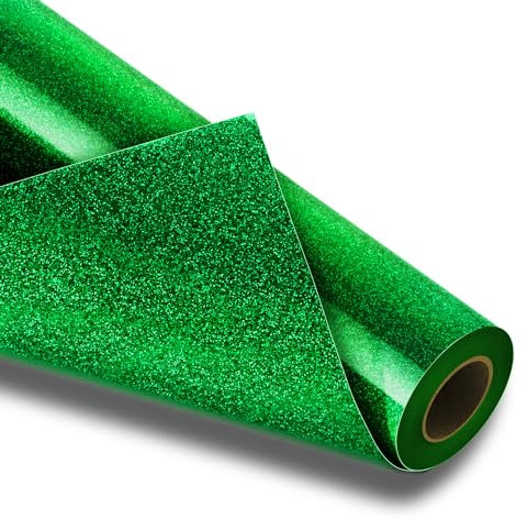 VinylRus Green Diamond Glitter HTV Heat Transfer Vinyl Roll-12 x 10ft Green Glitter HTV Vinyl for T-Shirt Clothing Bags,Glitter Iron on Vinyl for All Cutter Machine - Easy to Cut and Weed
