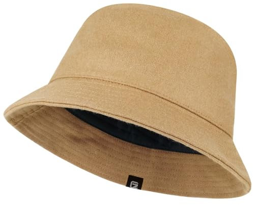 GADIEMKENSD Winter Bucket Hat Premium Wool Packable Plain Colors Warm Soft Felt Wool Bucket Hats for Women Men Unisex Casual Outdoor Hiking Fisherman Cap Khaki L