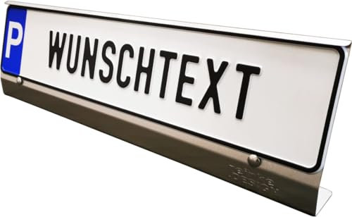 Edelstahl Parkschildhalterung mit Wunschtext bis 17 Zeichen (Bodenbefestigung, zum Einklemmen)