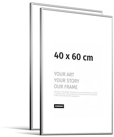 JUNOMI® Pack de 2 marcos de fotos 40 × 60 cm – aluminio plata mate, perfil extrafino, cristal acrílico irrompible, colgador horizontal y vertical