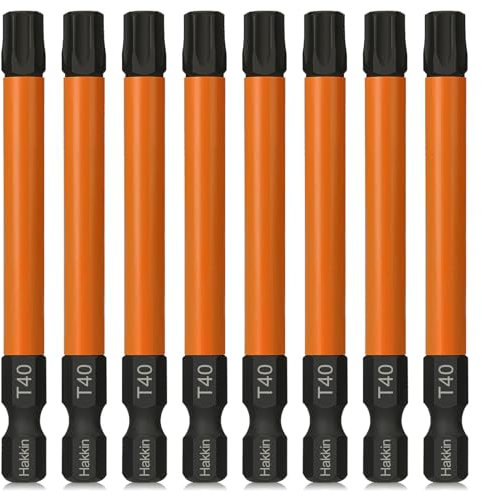 Hakkin 8 Stück T40 Torx Schraubendreher Set 1/4 75mm Lang Torx Bits Set Magnetische Sternschraubenzieher mit Loch S2 Stahl Sechskant Schraubendreher Bitsätze für Schlagschraubern Akkuschrauber