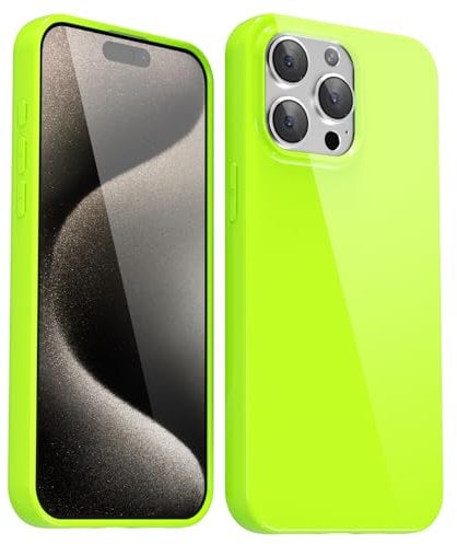 Svanove for iPhone 15 Pro Max Case Silicone, Glossy Soft Rubber Gel Jelly Cute Protective Plastic Simple Plain Phone Case Cover for Women Girl, Slim Thin Flexible Shockproof TPU, Neon Green Lime