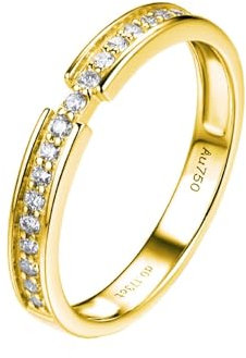 Skcess 9 Karat Gelbgold Verlobungsring Damen Weiß Moissanit Runden, Damen Ring Runder Ring mit Weißem, Rundem Moissanit Ring Damen Größe 58 (18.5)