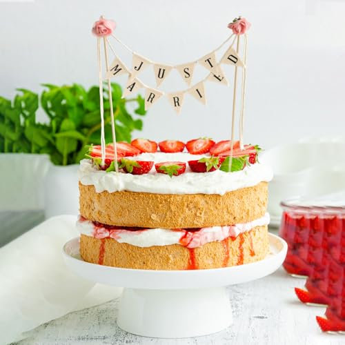 Cake Topper Hochzeit,Just Married Cake Toppers,Tortentopper Hochzeitstorte Deko,Tortenstecker Hochzeit,Vintage Wedding Wimpelkette Tortentopper,Mini Kuchen Hochzeits,Kleinere Girlande für Rustikal