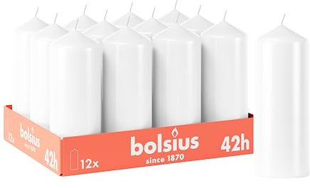 Bolsius - Velas lisas – Blanco – 12 unidades – 15 x 6 cm – Velas decorativas para el hogar – Tiempo de combustión 42 horas – Sin perfume – Contiene cera vegetal natural – Sin aceite de palma