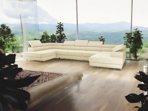 COMFORTINO FURNITURE Ecksofa mit Schlaffunktion Big PASTI U-Form, Sofa Couch mit Bettkasten, 3-Sitzer Eckcouch, Schlafsofa für Wohnzimmer, Big Sofa Couch mit Schlaffunktion (Beige)