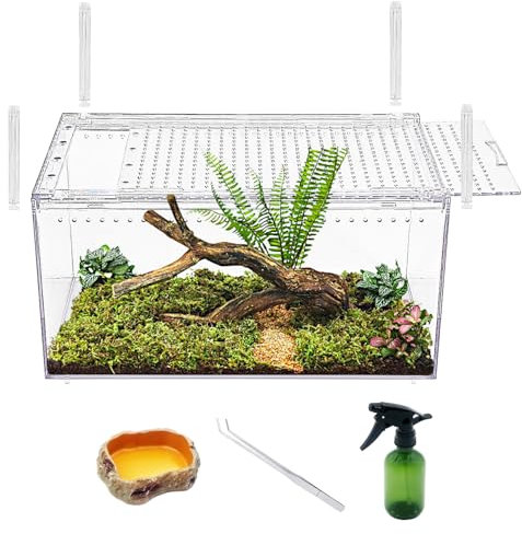 Reptile Growth 【Sin montaje】 Carcasa para depósito de reptiles con botón magnético. 40 x 25 x 20 cm jaula de serpiente engrosada, piscina apilable para cría de reptiles para insectos, tarántula
