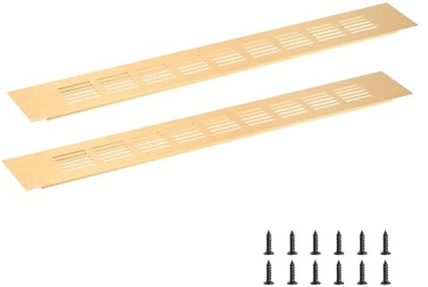 sourcing map Rectangle Ventilation Grille, Aluminum Alloy Mesh Air Vent Cover Louvered Ventilation Cover with Mounting Screws for Cabinet Shoe Closet (400x50mm/16x2, Gold Tone)