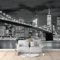 Vlies Tapeten Wandtapete New York City Brooklyn Bridge Grau Nachtansicht Grau Muster 3D Wandbild Wohnzimmer Wanddekoration Fototapete 3D Tapete Effekt 200x140 cm