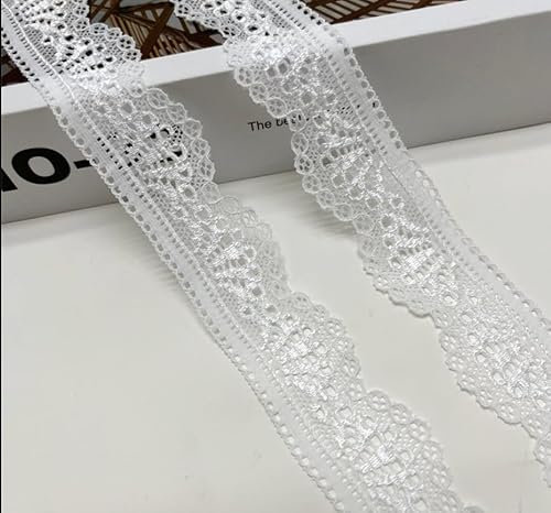 WANYI 2 Yards 3cm Spitzenband Weiß Spitzenborte Elastizität Spitzenstoff Meterware Borten und Bänder zum Nähen Elasthan Spitze Vintage Spitzenbordüre fur DIY Unterwäsche Handwerk Geschenkband(Weiß)