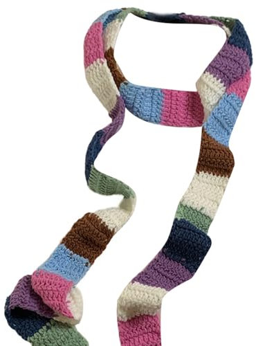 FGDTREE Bunt Gestreifter Schal Für Damen Gestrickt Wolle Warmer Farbkontrast Schmale Schals Wurst Dünner Schal Winterhalstuch
