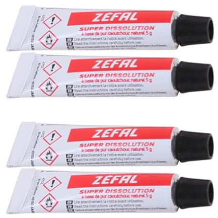 ZEFAL Pack Rubber Cement - Colle Rustine Chambre a Air - 4 Tubes de 5 g de Pur Caoutchouc Naturel - Tube de Dissolution Vélo - Fabriqué en France
