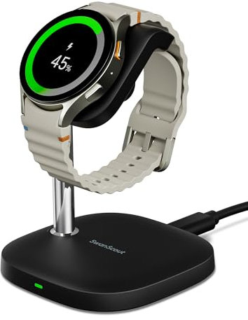 Charging Stand for Samsung Galaxy Watch, Fast Charging for Samsung Galaxy Watch 7/Ultra/6/6 Classic/5/5 Pro/4/3/Active 2, SwanScout 505S (Black)