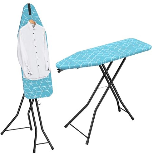 LyriFine Ironing Board, 2-in-1 Ironing and Steaming Board, Sturdy Steel Frame Iron Board with Non-Slip Feet, Heat Resistant Cover Iron Board, Foldable Compact Ironing Board with Hook, Blue