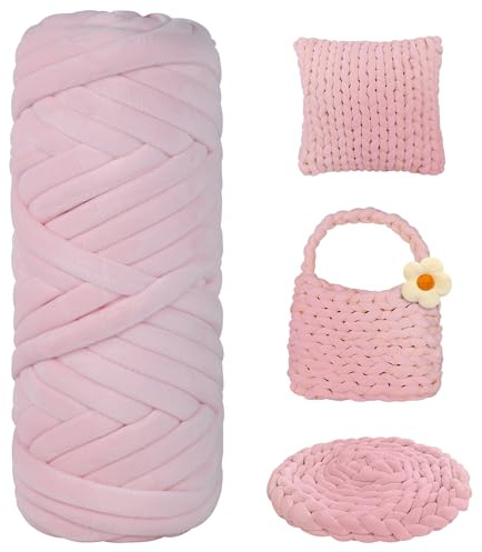 450g Dicke Wolle zum Handstricken Chunky Yarn Schlauchgarn Häkelwolle Dickes Garn zum Häkeln Stricken, für Anfänger, Decken, Tasche, Handstrickgarn DIY-Kunsthandwerk (Hell-Pink)