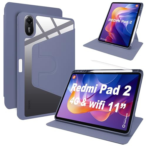 Lemxiee Funda para Xiaomi Redmi Pad 2 11 Case con Soporte Plegable & con Ranura para bolígrafo,Funda de Cuero PU + acrílico Transparente