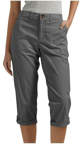 Pantacourt Femme Pantalon 3/4 Sport Elastique Cargo Taille Haute Grande Randonnée Short Fluide Été Long 7/8 Baggy Jupe Culotte Travail Ete De Jean Plage Leger 7/8eme Corsaire Léger,a-Gris foncé,L