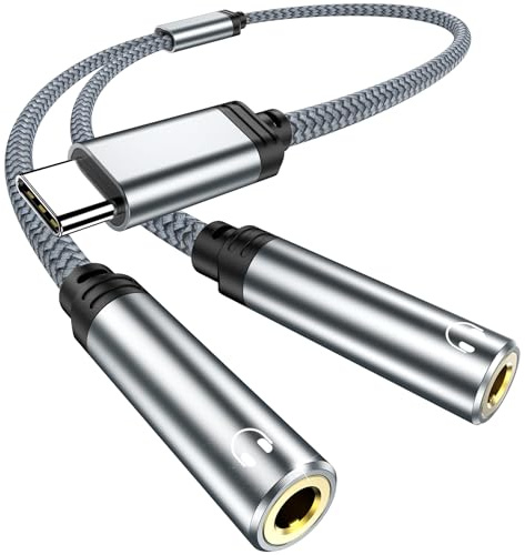 Adattatore USB C Jack Splitter, USB Type C a Doppio 3,5 mm Jack Aux per cuffie Compatibile Con iPhone 16 15 Pro Max Plus, per Galaxy S24 S23 S22 S21, Pixel 7/6 Pro/5, Huawei P40/P30, tablet