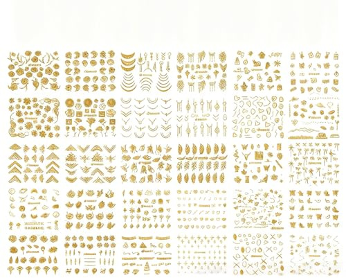 TSUOUKL Nagelsticker Frühling Blume 30 Blatt Nail Art Sticker Selbstklebend Nagelaufkleber Sommer Blumen Gold Dekoration Nageldesign Zubehör
