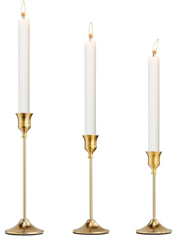 Schmale, hohe Kerzenständer aus Metall (Bronze/Gold), 3-teiliges Set, ideal als Tischdekoration, für Hochzeiten, Feiern, Kaminumrandungen, als Einweihungsgeschenk oder Weihnachts- und Halloween-Dekora