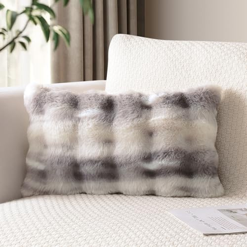 JOTOM Lot de 1 Housse de Coussin Moelleuse 40x60 cm Taie d'oreiller Décorative Douce et Pelucheuse en Fausse Fourrure pour Canapé, Salon, Chambre (Gris Taupe)