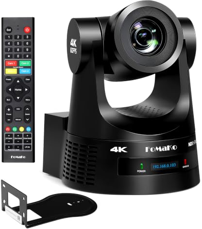 FoMaKo 4K 60fps NDI PTZ Camera, Supports NDI HX3 4K 60fps Output, 20x Optical Zoom, Gen 3 AI Auto-Tracking, 3G-SDI/HDMI/NDI/USB/PoE, Ideal for Church Worship & Live Studio,K600N Black