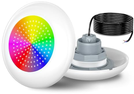 OSREE Lampe LED Piscine Vissable avec Filetage 2, 15W Projecteur Piscine RGB Multicolore, 600lm, Ø190mm, 12V AC Étanche IP68 Remplie Résine Spot pour Piscines Hors-Sol en Acier, Sans Télécommande