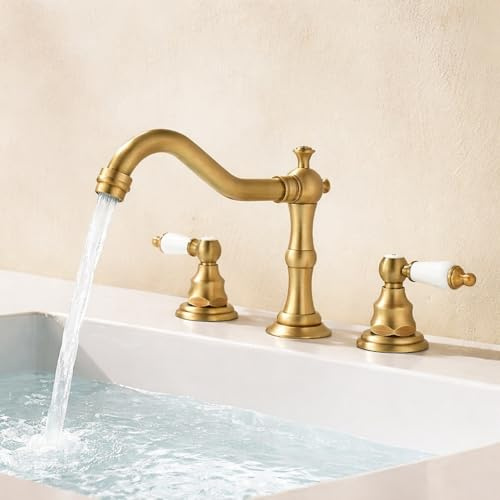 Grifo Lavabo Retro Europeo Dos Mandos Grifo de Baño 3 Orificios Mezclador de Lavabo de Latón,antigüedad