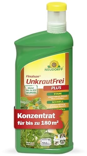Neudorff Finalsan UnkrautFrei Plus – Kraftvoller, schnell wirkender Unkrautvernichter, der bis in die Wurzel wirkt. Konzentrat für 180 m², 1 Liter