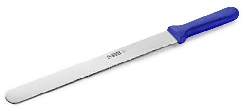 thermohauser Bäckermesser (Stahl, rostfrei), einseitiger Sägenschliff, mit blauem Kunststoffgriff, Klinge: 31 cm, Blauer Griff