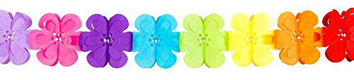 Boland 30623 - Dekorationsgirlande Flower Power, 1 Stück, Länge 400 cm, Blumengirlande, Bunt, Mehrfarbig, Regenbogen, Papiergirlande, Dekoration, Girlande, Mottoparty, Karneval, Geburtstag