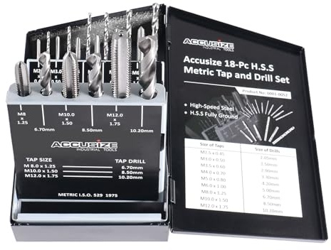 Accusize - 18 Pcs/Set H.S.S. Tap & Drill Set, Metric, #0001-0052