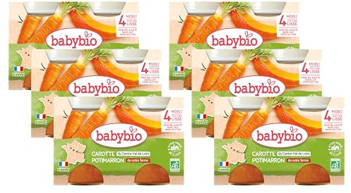 Babybio - Petits Pots Carotte des Landes Potimarron 2x130 g - PACK de 6 - 4 Mois - BIO