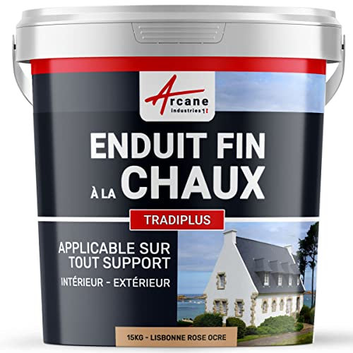 Enduit fin à la chaux, décoration, intérieure, extérieur, maison : Tradiplus - 15 kg (jusqu'à 14 m²) Lisbonne - Rose Ocre - ARCANE INDUSTRIES