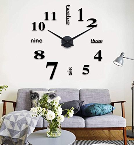 DIY Wall Clock 3D Modern Removable Acrylic Creative with Adhesive Numbers for Decoration Home Ornament Black
