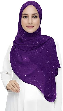 Lina & Lily Damen Hijab Kopftuch Schal mit Glitzer aus Premium Chiffon (Dunkelviolett)