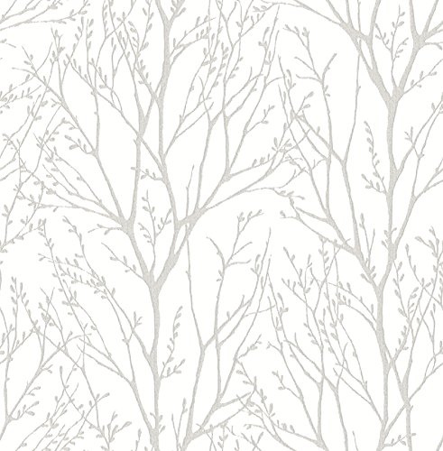 NuWallpaper NU2394 Treetops Peel and Stick Wallpaper, White/Off-White