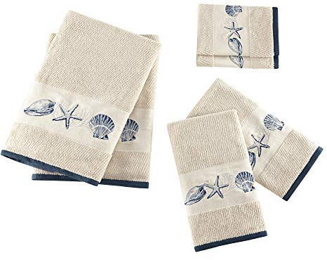 Madison Park Bayside Badezimmerhandtuch-Set, Baumwolle, sehr saugfähig, 6-teilig, inkl. 2 Badetücher, 2 Handtücher und 2 Waschtücher, Meeresblau