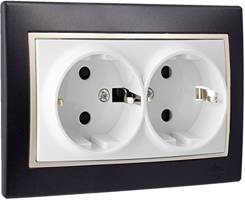 SOLERA 42938 Base Bipolar Fija Doble 2P+T 16A Negro S.Europa, 50 W, 250 V, Neutro
