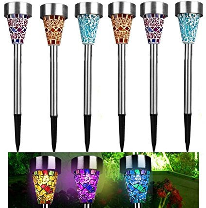 SUAVER Mosaik Solarleuchte Wasserdichte Solar Gartenleuchte Bodenleuchte Außen Garten Licht,Edelstahl Außenleuchte Solarlampe Dämmerungsschalter Perfekt für Garten,Balkon und Terrasse (6pcs)