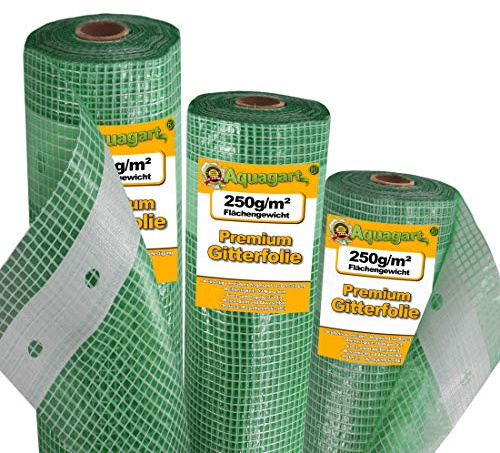 Aquagart Gewächshausfolie Gitterfolie Frühbeetfolie Gartenfolie 250g UV Stabil grün verschiedene Breiten und Längen (9m, grün/transparent 1,5m breit)