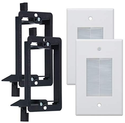 Kebulldola Cable Pass Through Wall Plate Cover (1-Gang, White, 2 Pack), Brush Wall Plate with Low Voltage Mounting Bracket, 1 Piece Style, for Audio Video Networking Cables and Wires In-wall Hiding