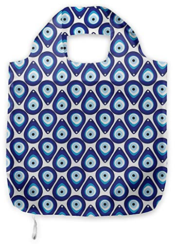 ABAKUHAUS Evil Eye Tragetasche aus Stoff, Tropfen Wulst, Praktische Altagsmode Einkaufstaschen, Blau Hellblau Weiß