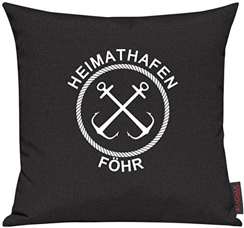 Shirtinstyle Sofakissen Heimathafen Föhr, Kissen, Meer, Heimatort, Stadt, Urlaub, Größe 40 x 40cm, Farbe Schwarz
