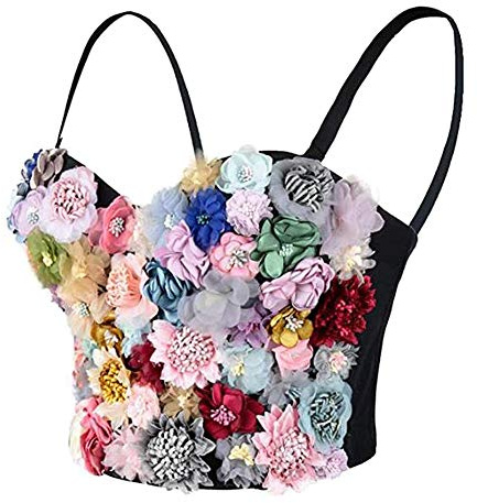 Woboren Mujer 3D Floral Bustier Crop Top Party Club Bra Tops Corsé (Flor, XS)